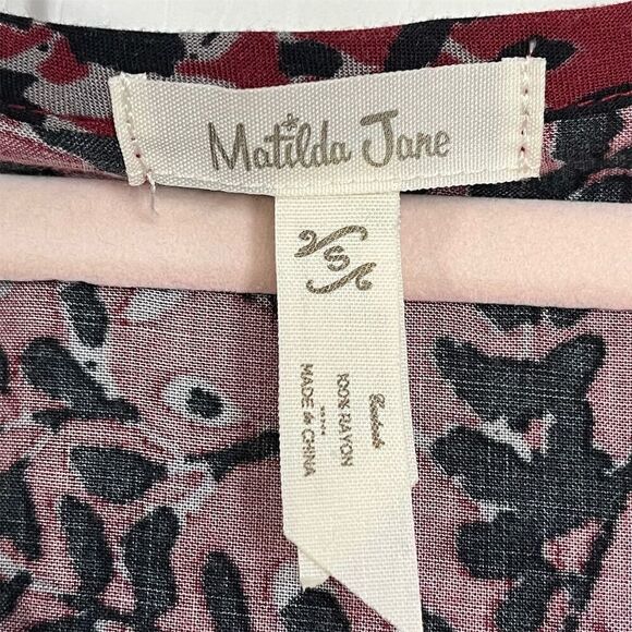 Matilda Jane Women's Helena Dress S Burgundy Red Floral Flounce Sleeves - Picture 4 of 6